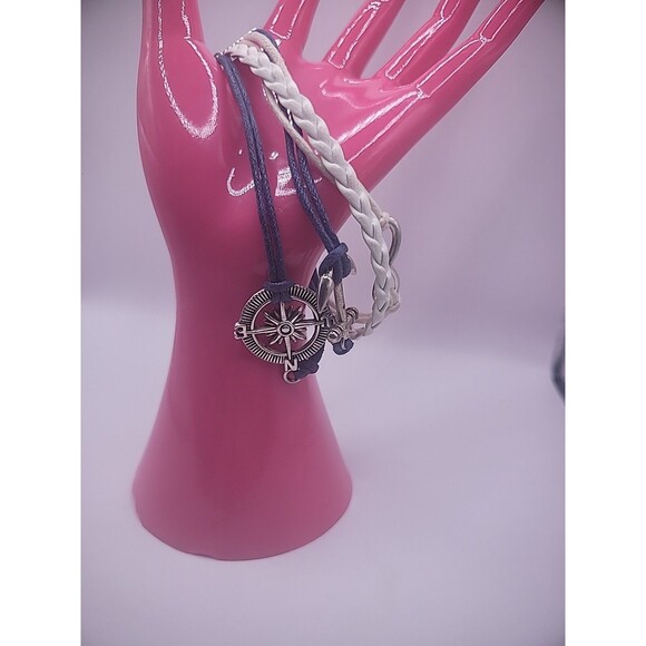 Vintage Bracelet Multi Strand Wrap Blue White Nautical Compass Anchor Infinity - Picture 3 of 10